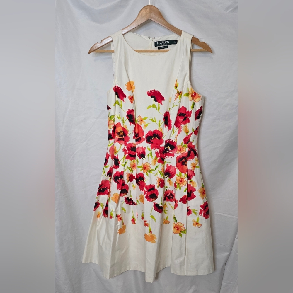 Lauren Ralph Lauren Sleeveless White Fit & Flare Dress Floral print Size 6